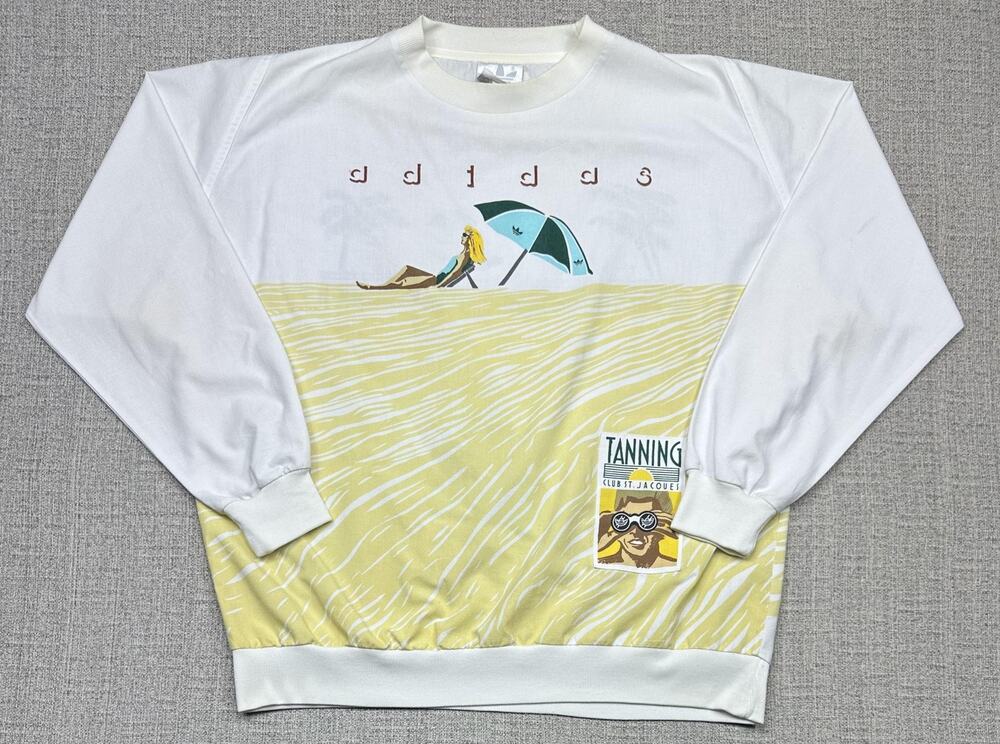 Vintage Adidas Sweatshirt Sz Large Beach Club Tanning Club St Jacques Pullover